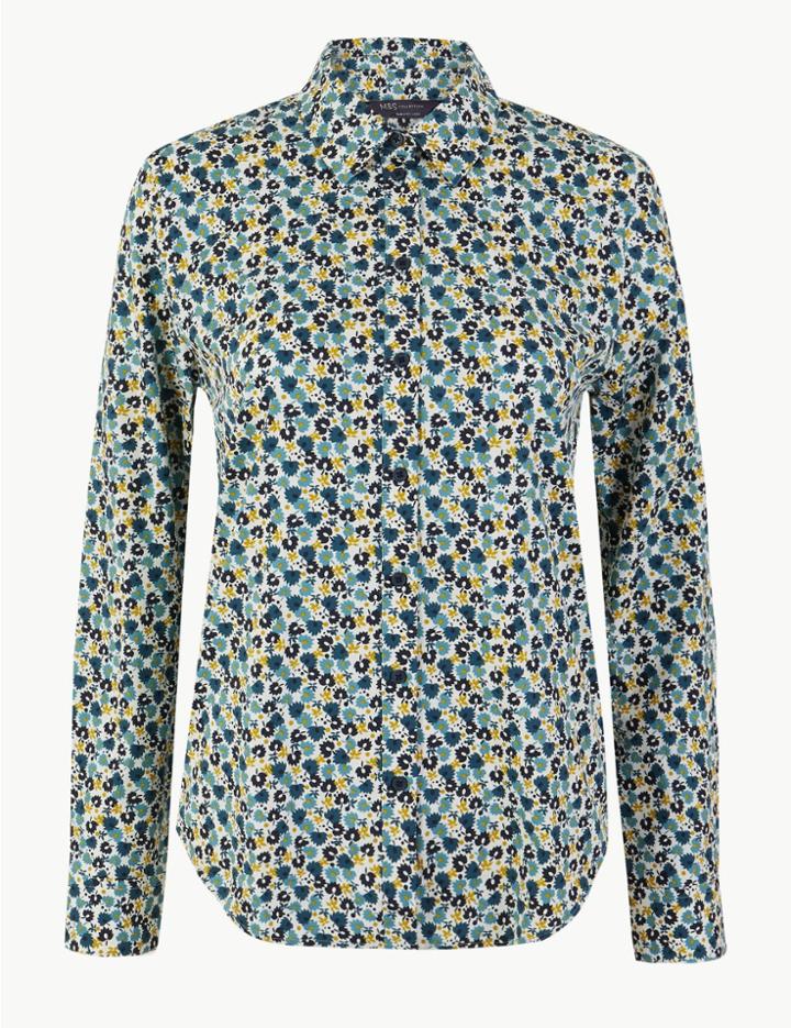 Marks & Spencer Floral Long Sleeve Shirt Ivory Mix