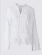 Marks & Spencer Pure Cotton Cutwork Bell Sleeve Blouse Soft White