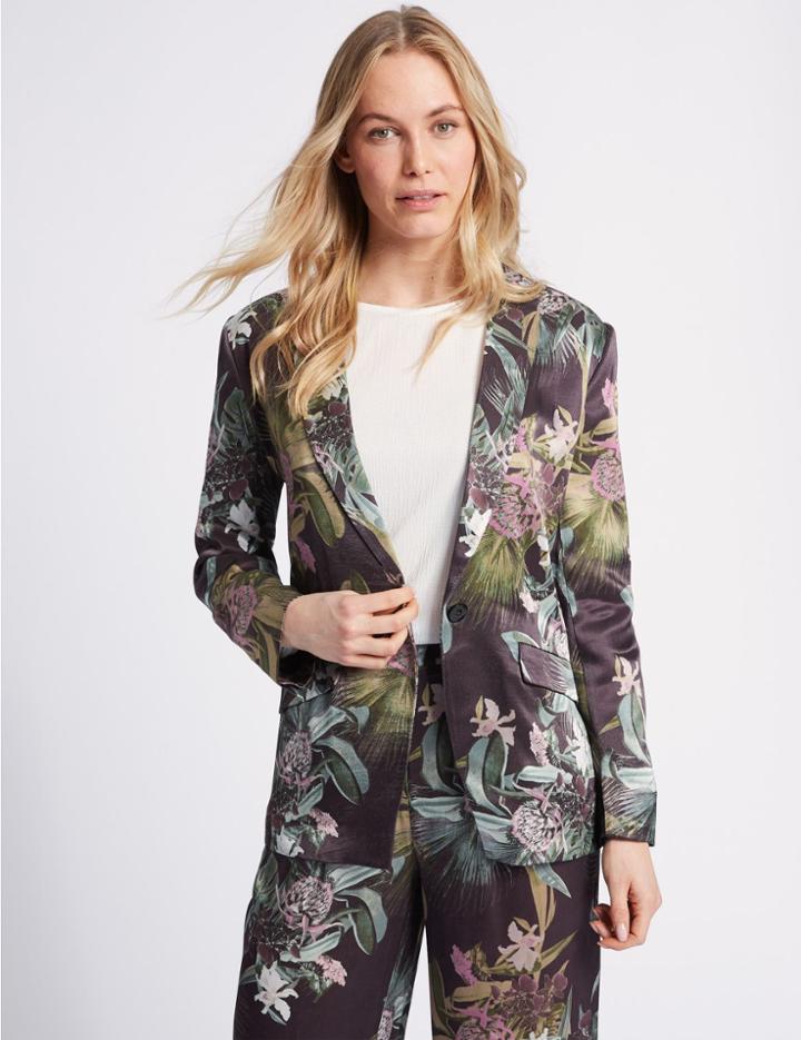 Marks & Spencer Floral Print Single Breasted Blazer Purple