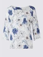 Marks & Spencer Floral Print 3/4 Sleeve Shell Top Blue Mix