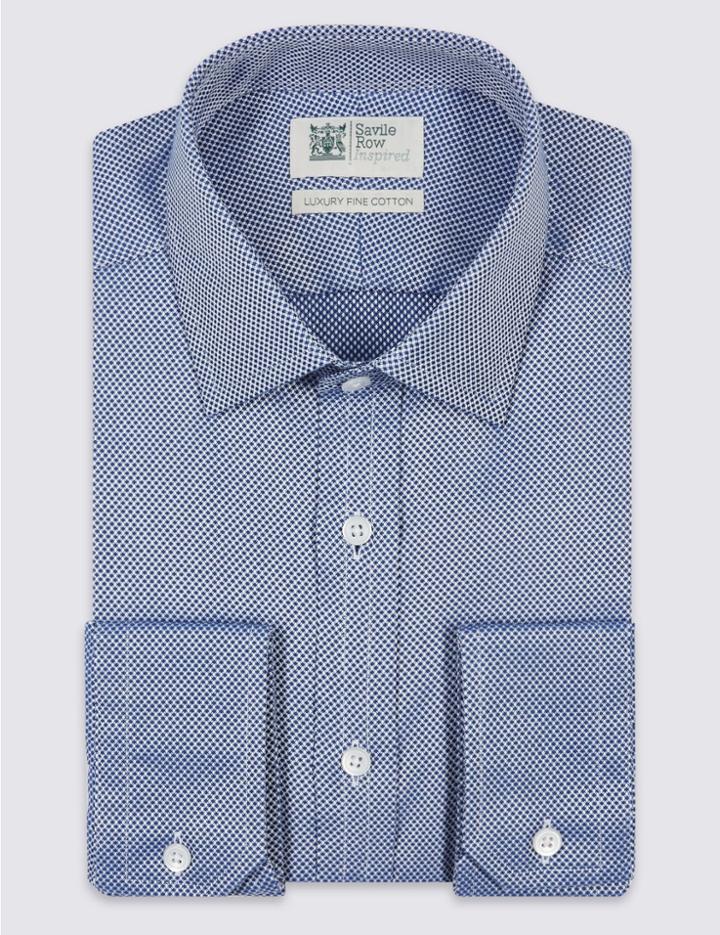 Marks & Spencer Pure Cotton Easy To Iron Regular Fit Shirt Dark Navy Mix
