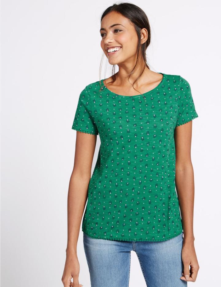 Marks & Spencer Pure Cotton Printed Short Sleeve T-shirt Green Mix