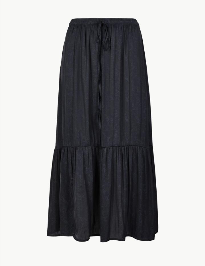 Marks & Spencer Satin Jacquard A Line Midi Skirt Navy