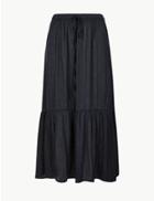 Marks & Spencer Satin Jacquard A Line Midi Skirt Navy