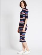 Marks & Spencer Striped Short Sleeve Bodycon Dress Navy Mix