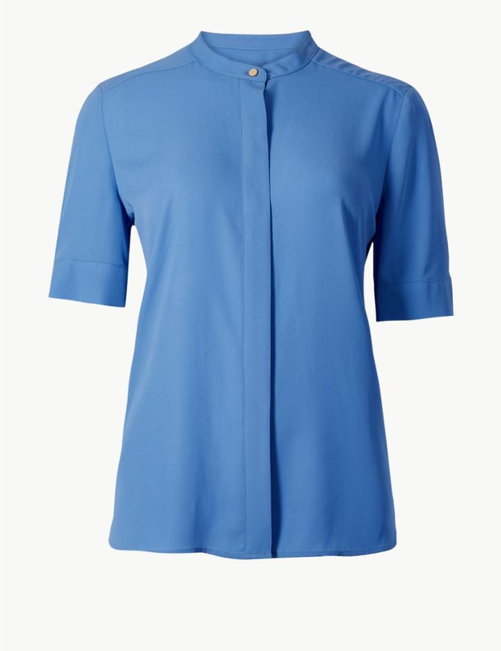 Marks & Spencer Round Neck Short Sleeve Blouse Cornflower