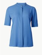 Marks & Spencer Round Neck Short Sleeve Blouse Cornflower