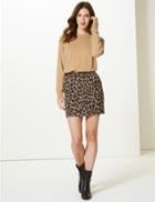 Marks & Spencer Animal Print A-line Mini Skirt Neutral