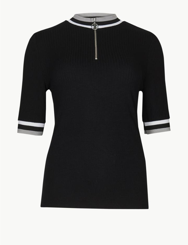 Marks & Spencer Textured High Neck Short Sleeve T-shirt Black