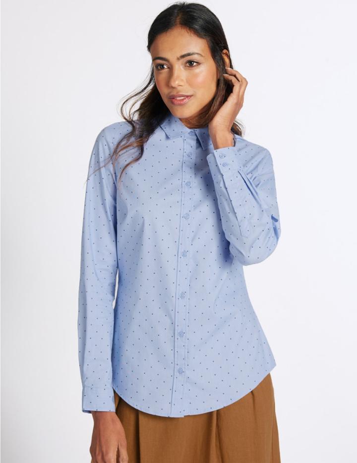 Marks & Spencer Star Print Perfect Shirt Blue Mix