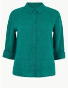 Marks & Spencer Petite Pure Linen Button Detailed Shirt Lagoon