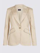 Marks & Spencer Cotton Rich Single Breasted Blazer Oyster