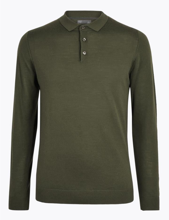 Marks & Spencer Pure Merino Wool Polo Short Khaki
