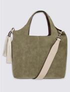 Marks & Spencer Faux Leather Tassel Shoulder Bag Khaki Mix
