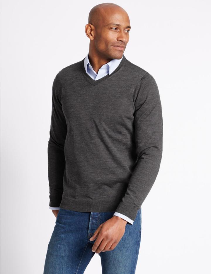 Marks & Spencer Pure Merino Wool Jumper Grey Marl