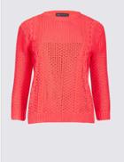 Marks & Spencer Pure Cotton Textured Round Neck Jumper Flame