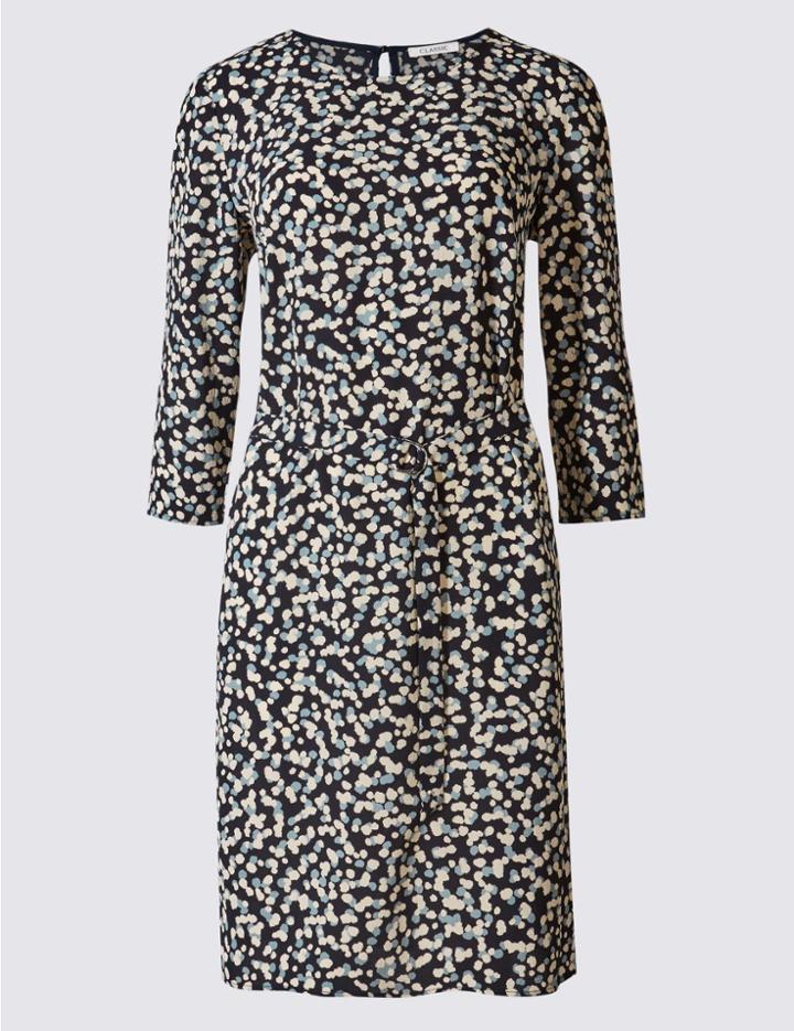 Marks & Spencer Printed 3/4 Sleeve Shift Dress Navy Mix