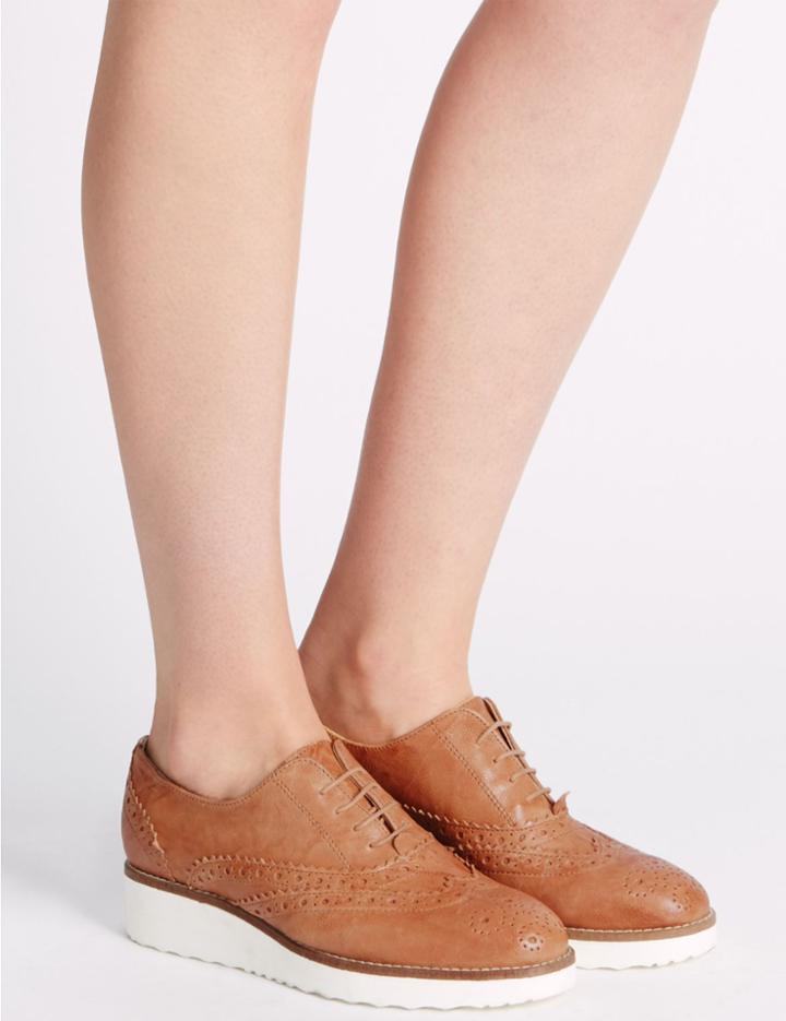 Marks & Spencer Leather Brogue Shoes With Insolia Flex&reg; Tan