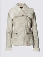 Marks & Spencer Shearling Faux Fur Collared Jacket Grey