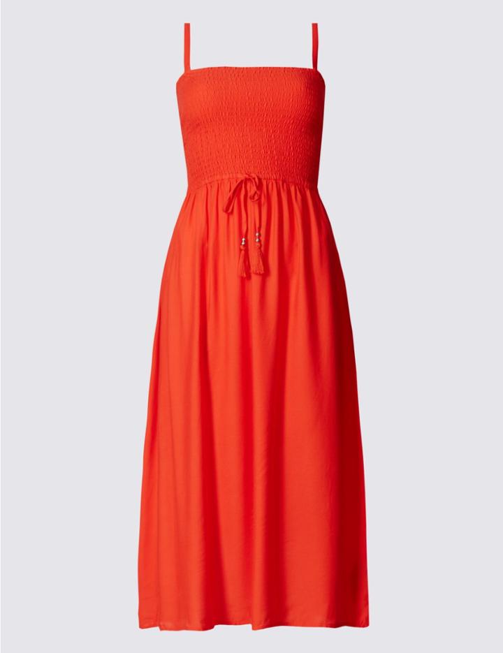 Marks & Spencer Shirred Detail Midi Beach Dress Orange