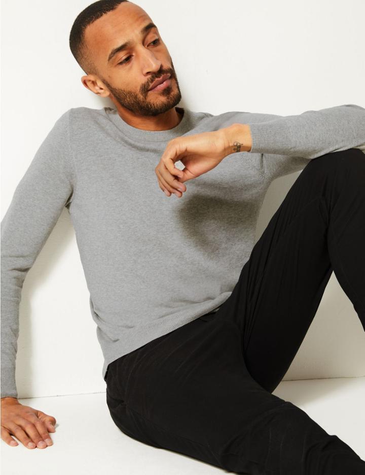 Marks & Spencer Pure Cotton Crew Neck Jumper Grey