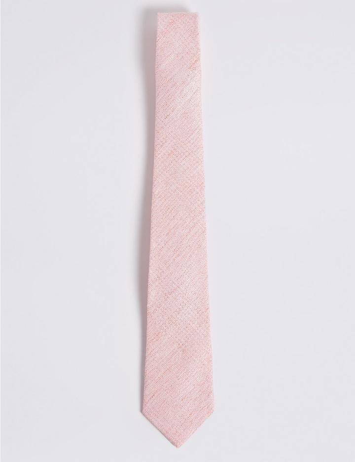 Marks & Spencer Textured Tie With Silk Coral Mix