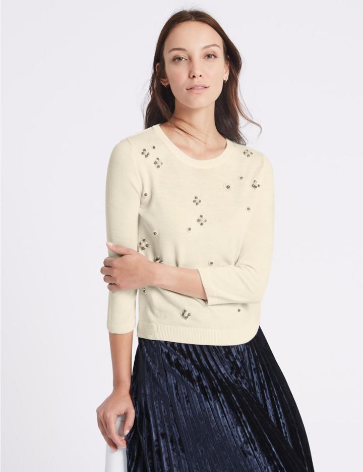 Marks & Spencer Pearl Round Neck Jumper Cream