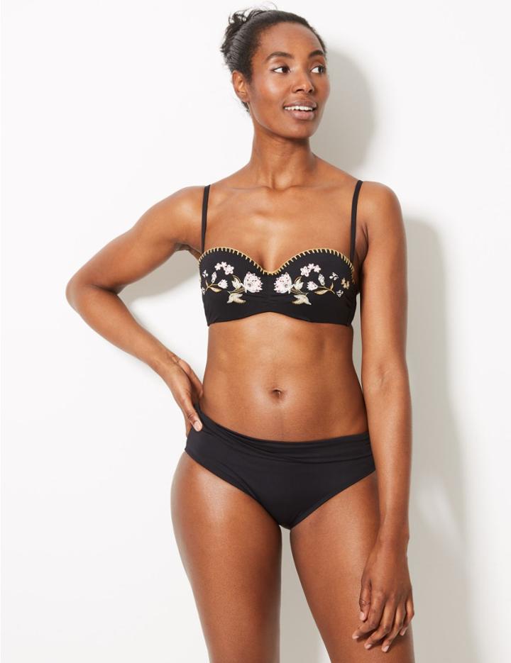 Marks & Spencer Embroidered Bandeau Bikini Top A-e Black Mix