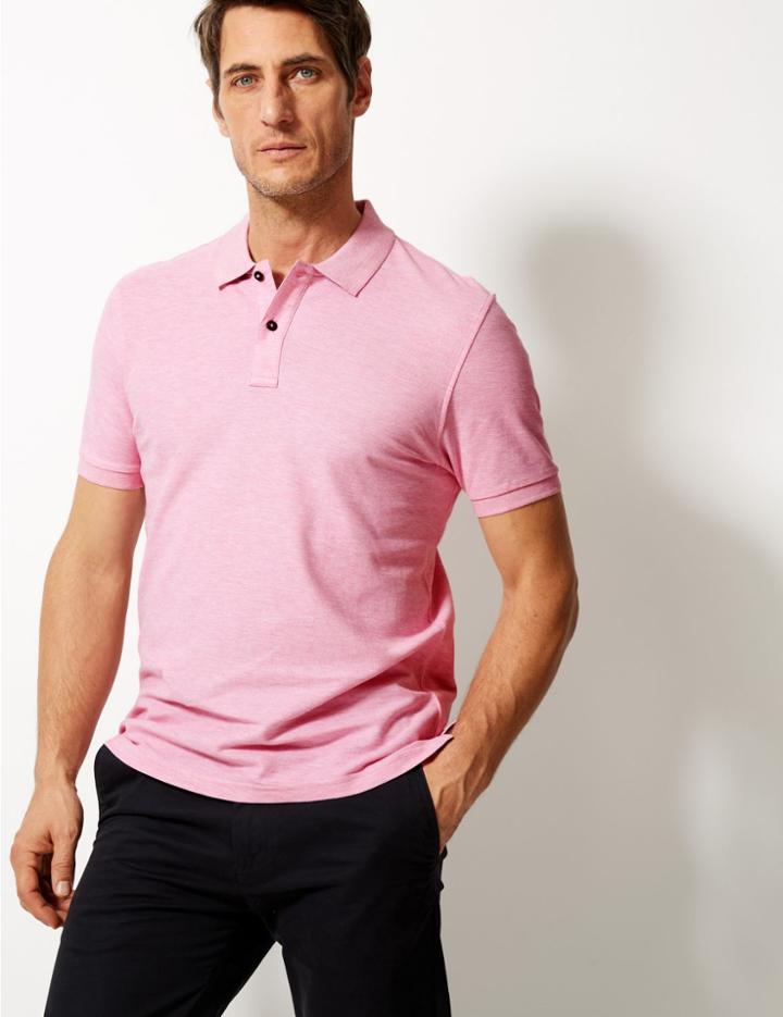 Marks & Spencer Pure Cotton Polo Shirt Medium Aqua