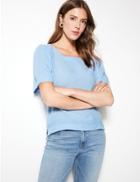 Marks & Spencer Linen Rich Round Neck Short Sleeve Blouse Chambray