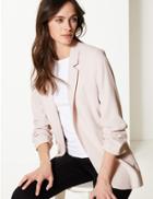 Marks & Spencer Ruched Sleeve Single Breasted Blazer Almond