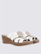 Marks & Spencer Wide Fit Leather Wedge Heel Slip-on Sandals White Mix