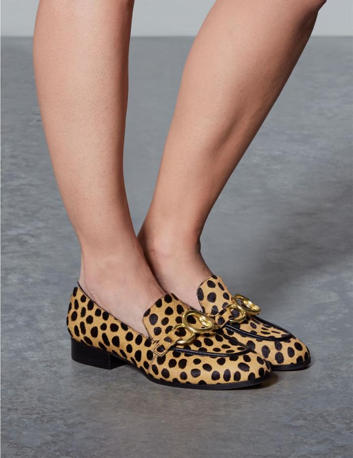 Marks & Spencer Leather Block Heel Ring Detail Loafers Brown Mix