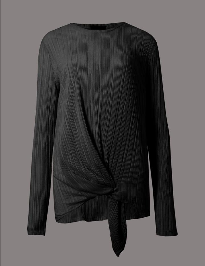 Marks & Spencer Plisse Tie Long Sleeve Jersey Top Black