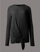 Marks & Spencer Plisse Tie Long Sleeve Jersey Top Black