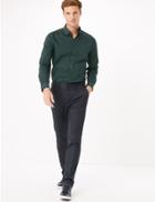Marks & Spencer Cotton Rich Shirt With Stretch Petrol