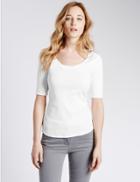 Marks & Spencer Pure Cotton Scoop Neck Half Sleeve T-shirt White