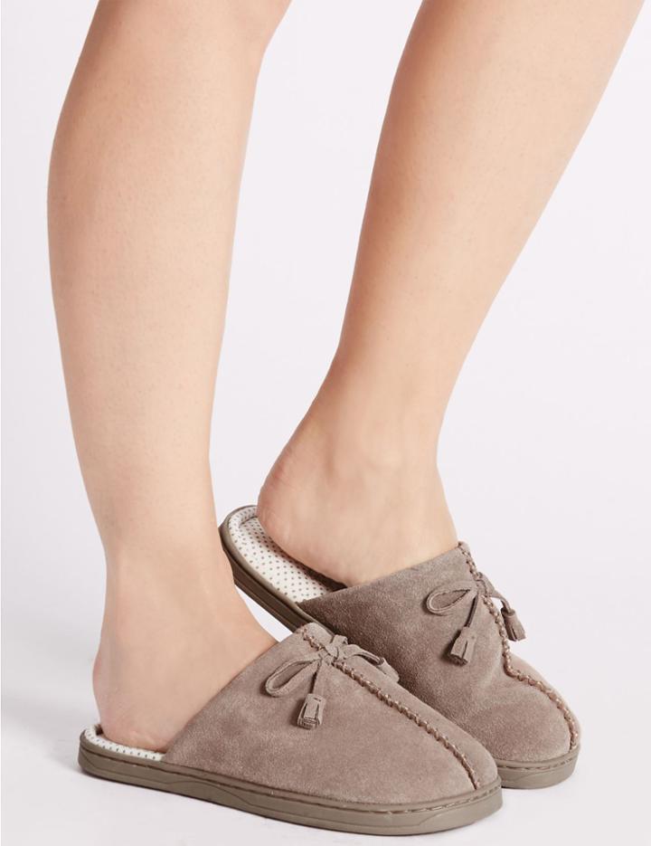 Marks & Spencer Suede Bow Slippers With Stain Away&trade; Mink
