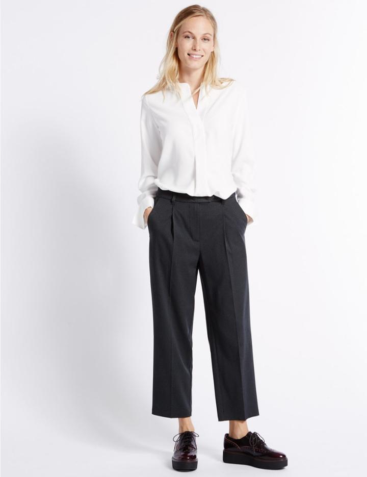 Marks & Spencer Spotted Straight Leg Trousers Navy Mix