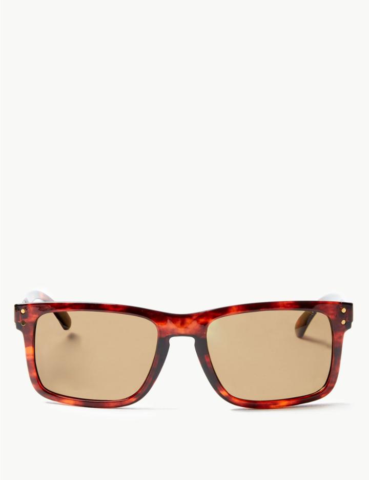 Marks & Spencer Polarised Rectangular Sunglasses Brown Mix