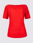 Marks & Spencer Round Neck Half Sleeve Blouse Bright Red