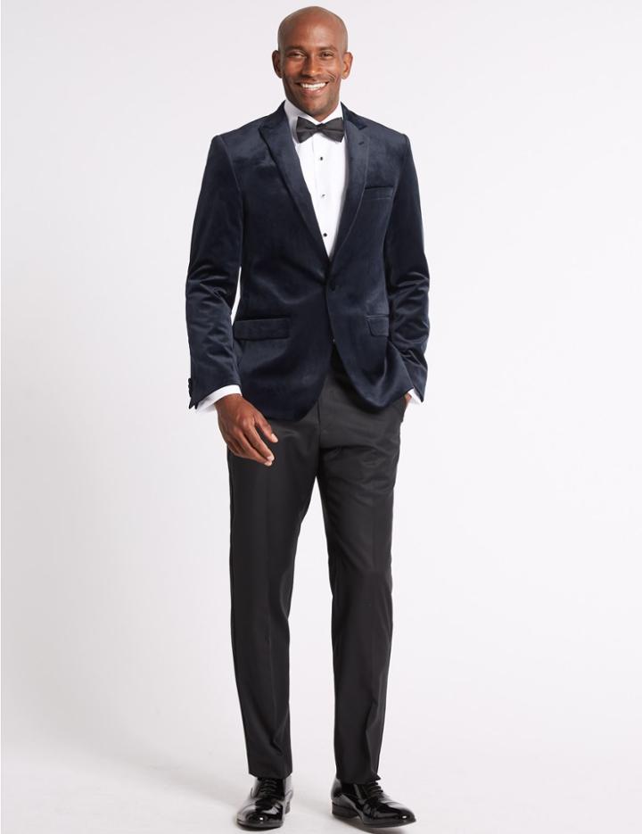 Marks & Spencer Single Breasted Velvet Jacket Navy
