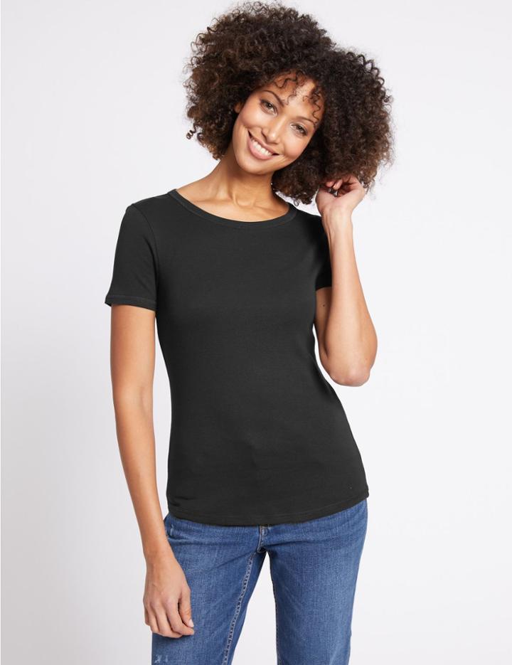 Marks & Spencer Cotton Rib Crew Neck T-shirt Black