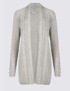 Marks & Spencer Cotton Blend Textured Stitch Detail Cardigan Mid Grey Marl