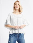 Marks & Spencer Pure Cotton Half Sleeve Shell Top White