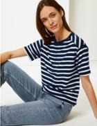 Marks & Spencer Striped Half Sleeve T-shirt Navy Mix