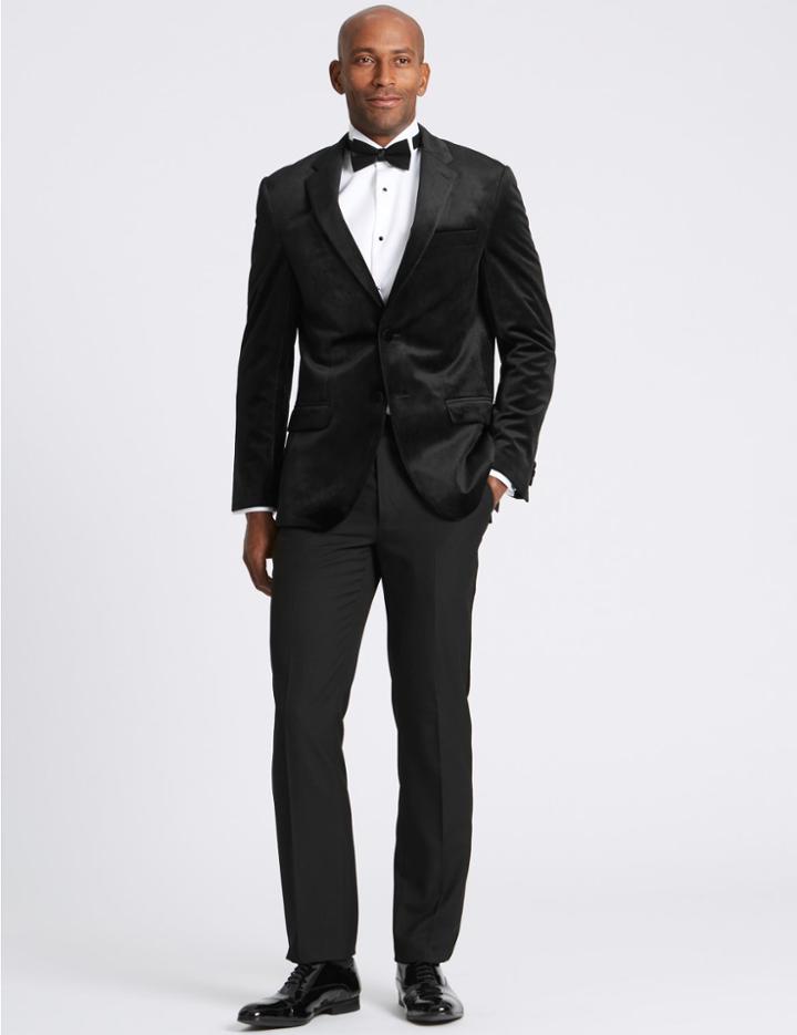 Marks & Spencer Velvet Black Regular Fit Jacket Black
