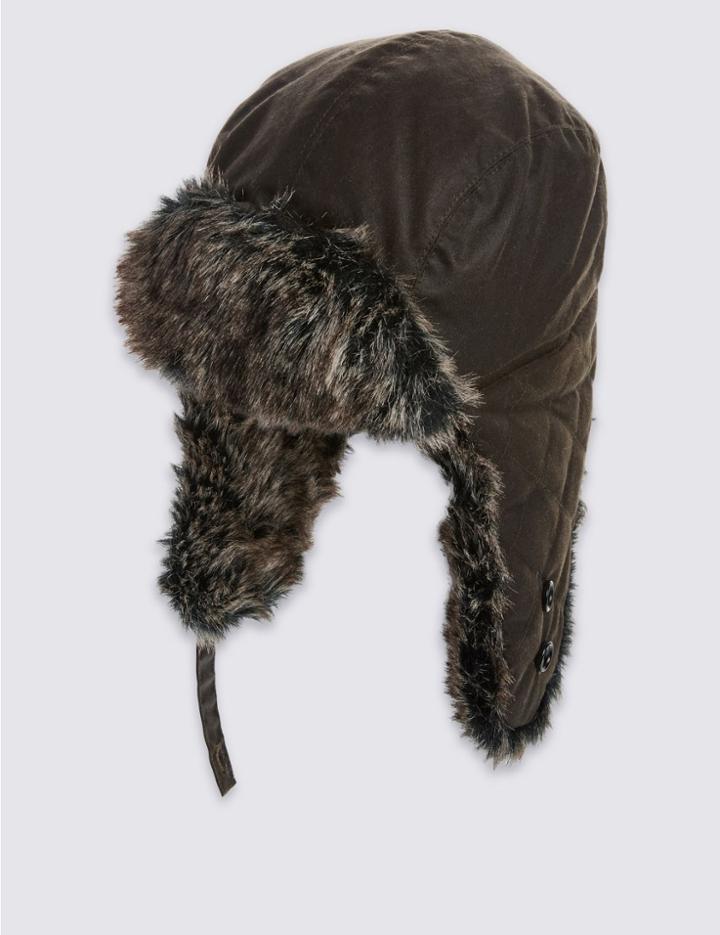 Marks & Spencer Pure Cotton Thinsulate&trade; Trapper Hat With Stormwear&trade; Olive