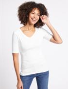 Marks & Spencer Pure Cotton V-neck Half Sleeve T-shirt Magenta