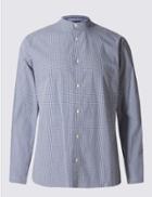 Marks & Spencer Long Sleeve Gingham Grandad Collar Shirt Navy